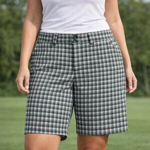 Nike Golf Dri-Fit Size 6 Stretch Shorts Women’s Plaid Green Tan & White NWT